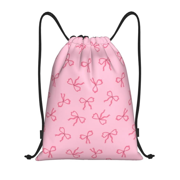 Drawstring Backpack - Pink Bows Splash Proof Small Drawstring Gym Bag for Women Men, Cinch Sports String Bag Backpack for Travel Swimming Beach