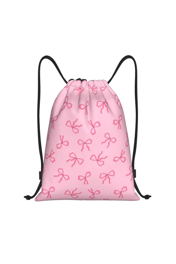 Drawstring Backpack - Pink Bows Splash Proof Small Drawstring Gym Bag for Women Men, Cinch Sports String Bag Backpack for Travel Swimming Beach