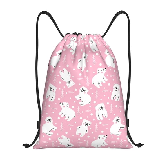 Drawstring Backpack - Pink Cartoon Bear Splash Proof Small Drawstring Gym Bag for Women Men, Cinch Sports String Bag Backpack for Travel Swimming Beach