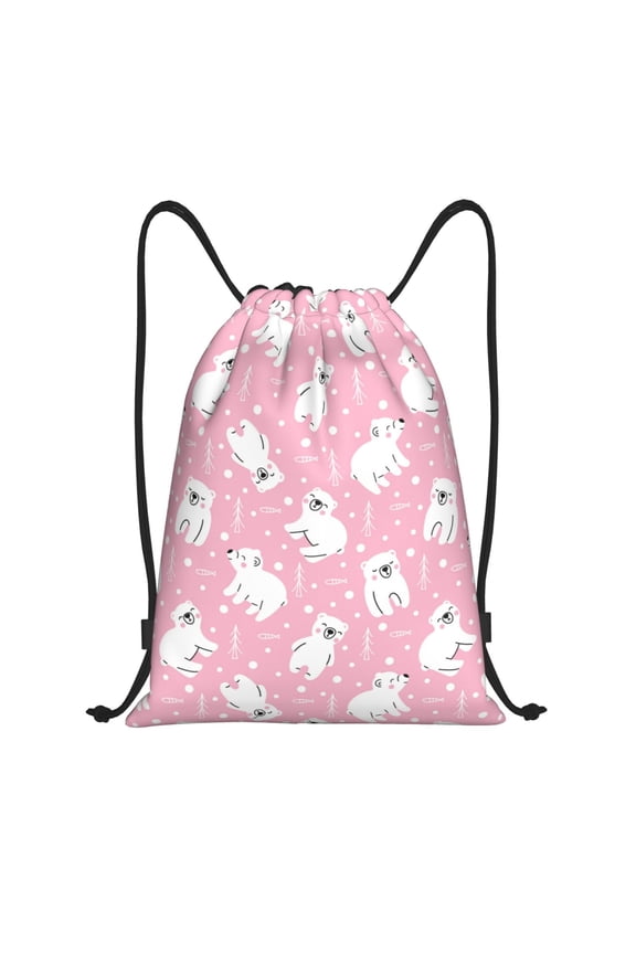 Drawstring Backpack - Pink Cartoon Bear Splash Proof Small Drawstring Gym Bag for Women Men, Cinch Sports String Bag Backpack for Travel Swimming Beach