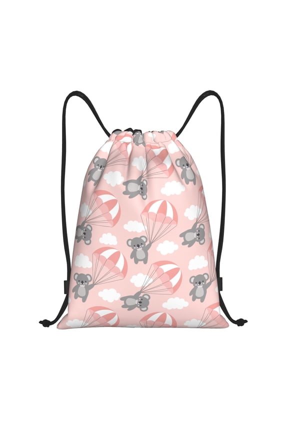 Drawstring Backpack - Pink Parachute Gray Koala Splash Proof Small Drawstring Gym Bag for Women Men, Cinch Sports String Bag Backpack for Travel Swimming Beach