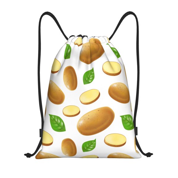 Drawstring Backpack - Potato leaf cartoon Splash Proof Small Drawstring Gym Bag for Women Men, Cinch Sports String Bag Backpack for Travel Swimming Beach
