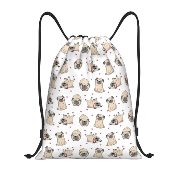 Drawstring Backpack - Pugs Splash Proof Small Drawstring Gym Bag for Women Men, Cinch Sports String Bag Backpack for Travel Swimming Beach