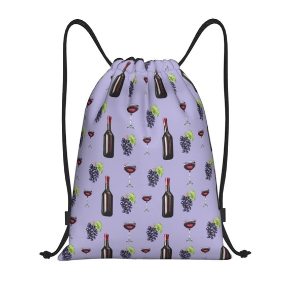 Drawstring Backpack - Purple Wine Element Pattern Splash Proof Small Drawstring Gym Bag for Women Men, Cinch Sports String Bag Backpack for Travel Swimming Beach