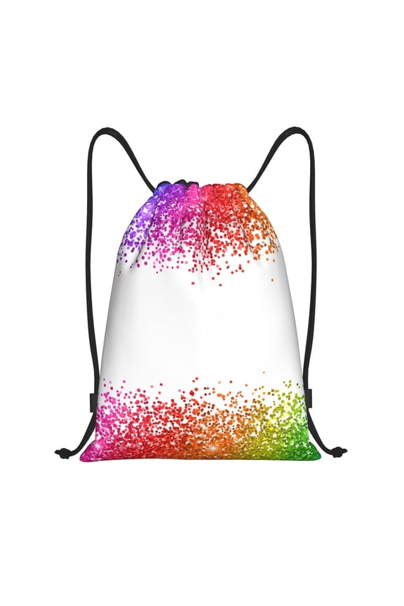 Drawstring Backpack - Rainbow Glitter Frame Splash Proof Small Drawstring Gym Bag for Women Men, Cinch Sports String Bag Backpack for Travel Swimming Beach