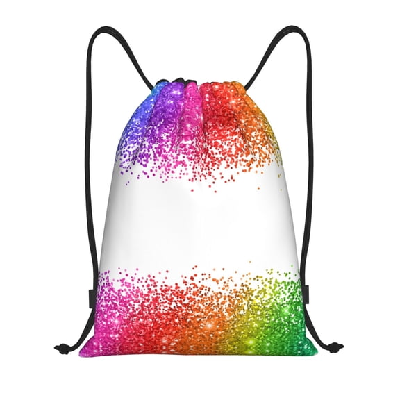 Drawstring Backpack - Rainbow Glitter Frame Splash Proof Small Drawstring Gym Bag for Women Men, Cinch Sports String Bag Backpack for Travel Swimming Beach