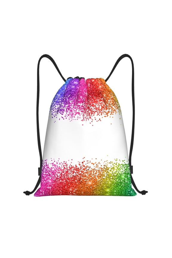 Drawstring Backpack - Rainbow Glitter Frame Splash Proof Small Drawstring Gym Bag for Women Men, Cinch Sports String Bag Backpack for Travel Swimming Beach