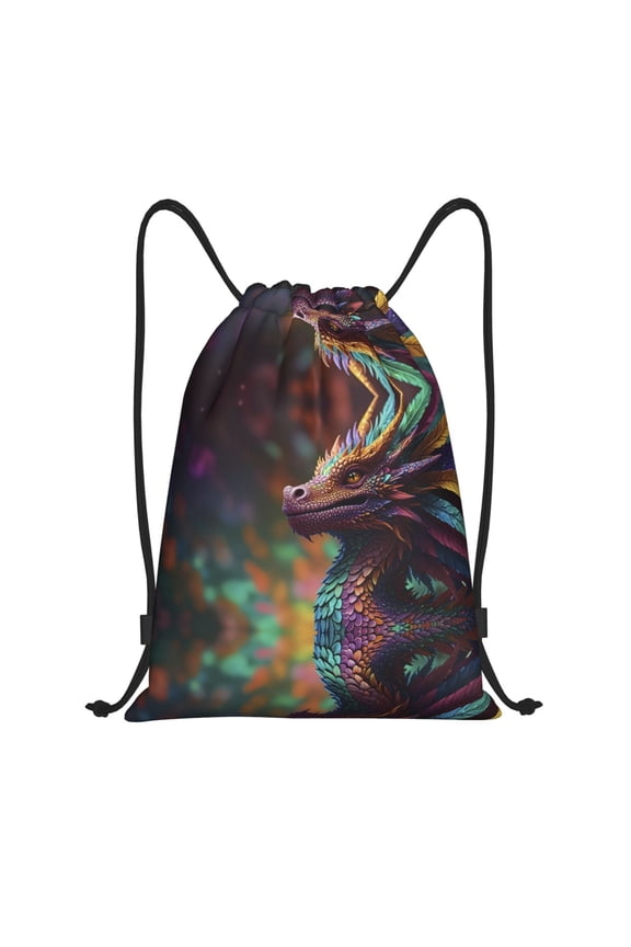 Drawstring Backpack - Rainbow Scales Fantasy Dragon Splash Proof Small Drawstring Gym Bag for Women Men, Cinch Sports String Bag Backpack for Travel Swimming Beach