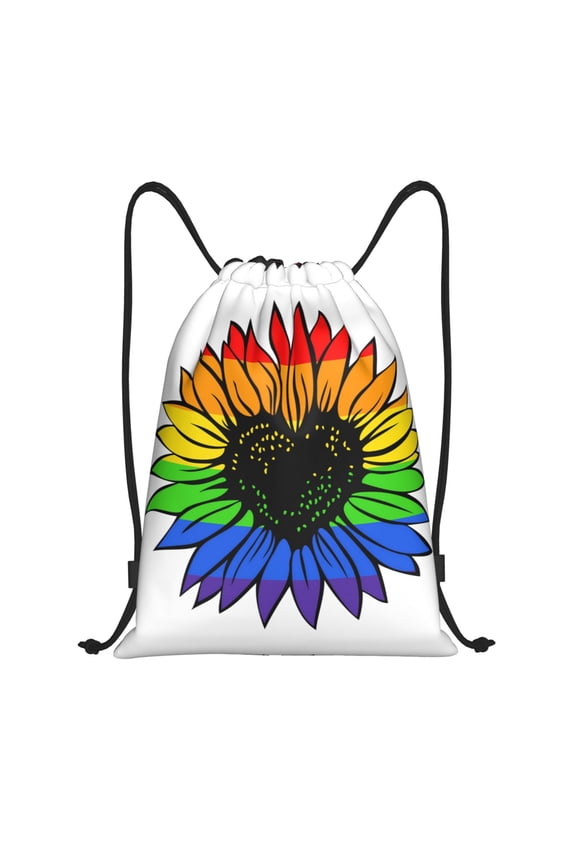 Drawstring Backpack - Rainbow Sunflower Heart Splash Proof Small Drawstring Gym Bag for Women Men, Cinch Sports String Bag Backpack for Travel Swimming Beach