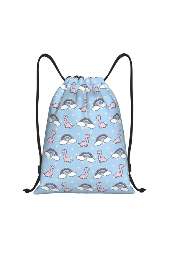 Drawstring Backpack - Rainbow dinosaur Splash Proof Small Drawstring Gym Bag for Women Men, Cinch Sports String Bag Backpack for Travel Swimming Beach
