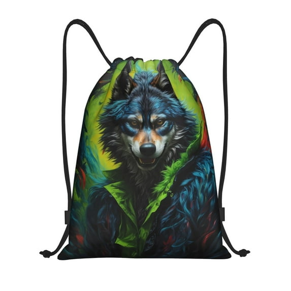 Drawstring Backpack - Realistic Style Wolf Warrior Splash Proof Small Drawstring Gym Bag for Women Men, Cinch Sports String Bag Backpack for Travel Swimming Beach