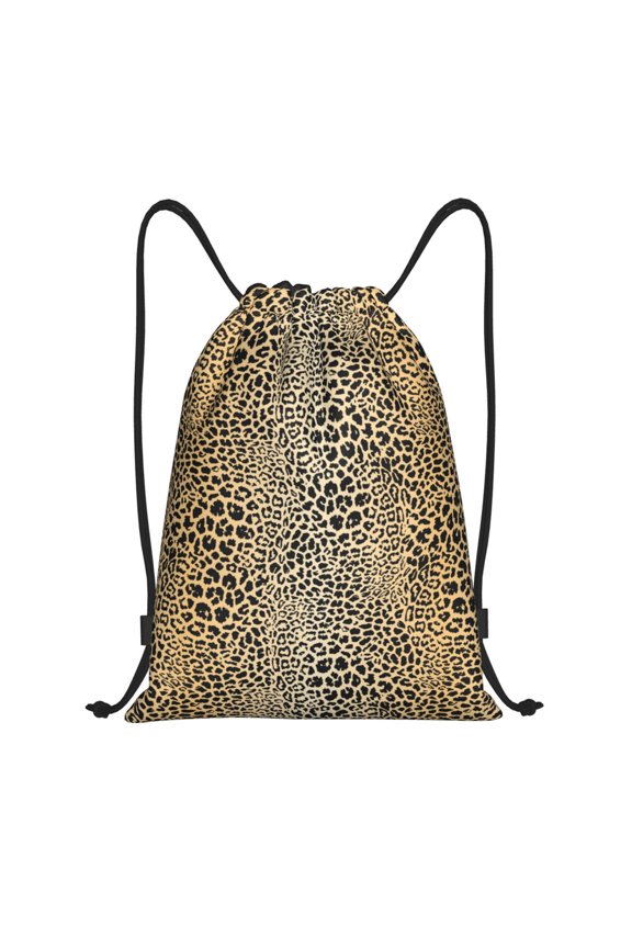 Drawstring Backpack - Realistic leopard print beige Splash Proof Small Drawstring Gym Bag for Women Men, Cinch Sports String Bag Backpack for Travel Swimming Beach