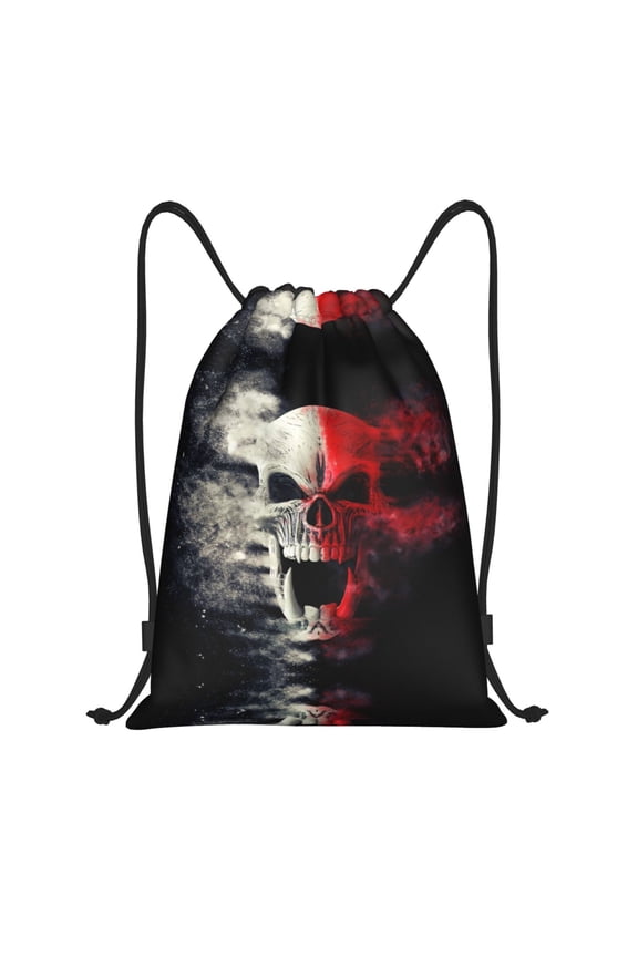 Drawstring Backpack - Red And White Screaming Demon Skull Splash Proof Small Drawstring Gym Bag for Women Men, Cinch Sports String Bag Backpack for Travel Swimming Beach