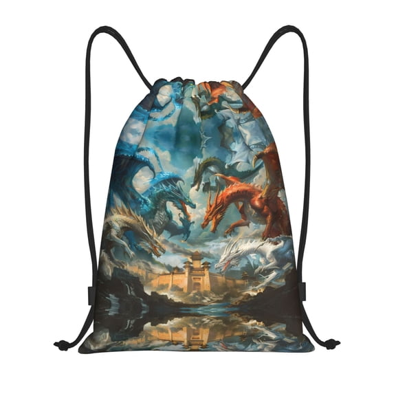 Drawstring Backpack - Red Blue Dragon Battle Epic Splash Proof Small Drawstring Gym Bag for Women Men, Cinch Sports String Bag Backpack for Travel Swimming Beach