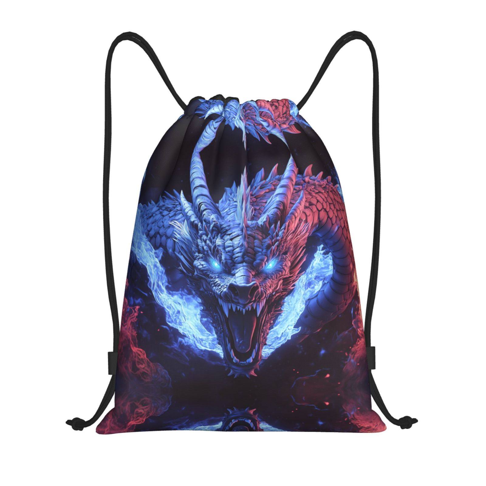 String Backpack Red Drawstring Backpack - Red and Blue Fire Dragon B Splash Proof Small ...