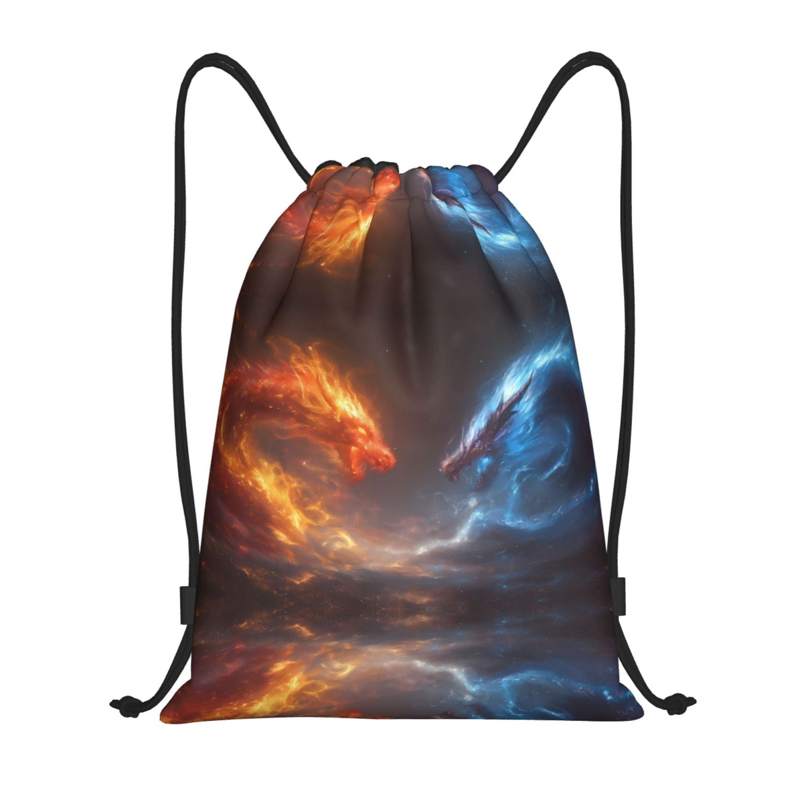 String Backpack Red Drawstring Backpack, Red and Blue Fire Dragon D Light Waterproof Sports ...