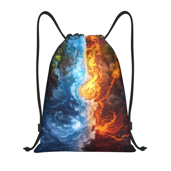 Drawstring Backpack - Red and Blue Flame Waves Splash Proof Small Drawstring Gym Bag for Women Men, Cinch Sports String Bag Backpack for Travel Swimming Beach