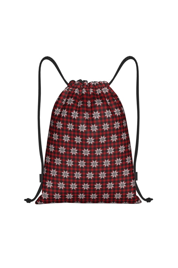 Drawstring Backpack - Red Buffalo Plaid Merry Christmas Splash Proof Small Drawstring Gym Bag for Women Men, Cinch Sports String Bag Backpack for Travel Swimming Beach