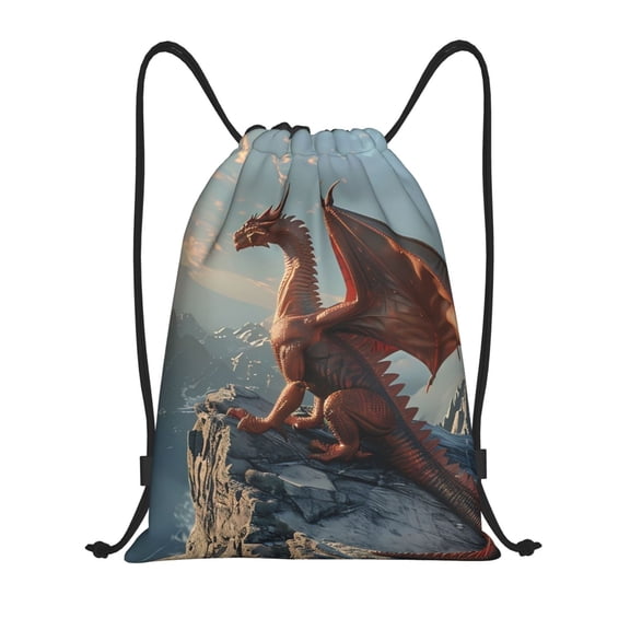Drawstring Backpack - Red Dragon Mountain Sunrise Splash Proof Small Drawstring Gym Bag for Women Men, Cinch Sports String Bag Backpack for Travel Swimming Beach