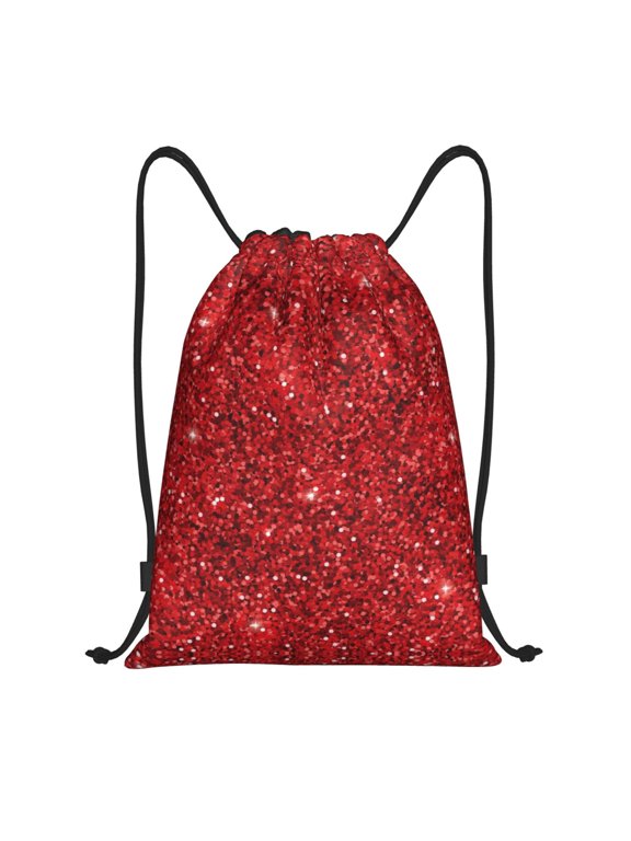 Drawstring Backpack - Red Glitter Splash Proof Small Drawstring Gym Bag for Women Men, Cinch Sports String Bag Backpack for Travel Swimming Beach