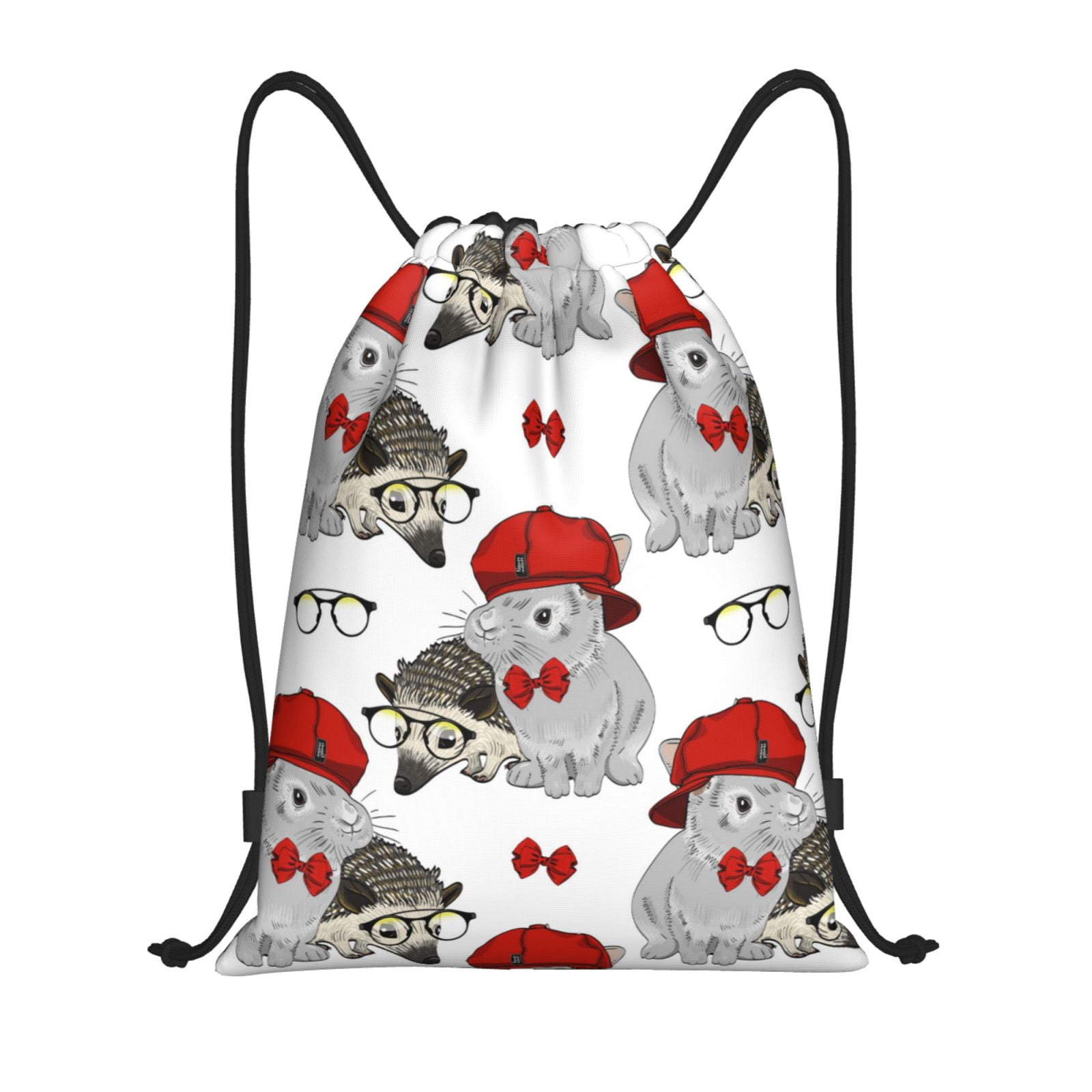 String Backpack Red Drawstring Backpack - Red Hat Cute Rabbit Glasses Hedgehog Splash Proof ...