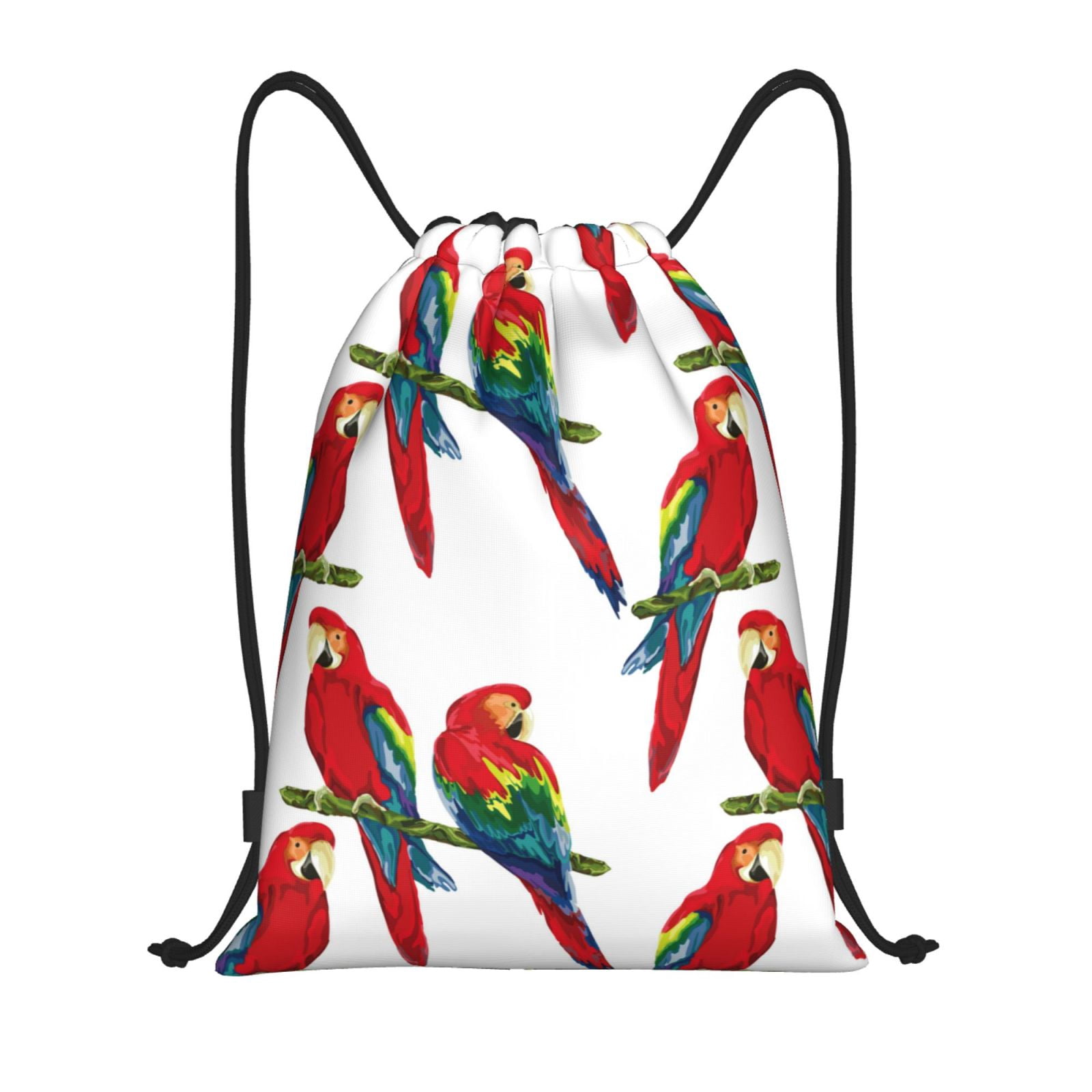 String Backpack Red Drawstring Backpack, Red Macaw Parrot On Branch Light Waterproof Sports ...