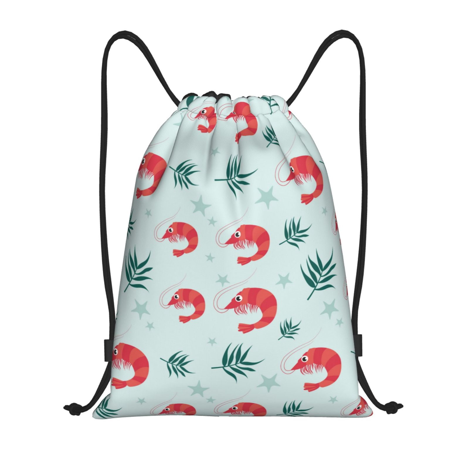 String Backpack Red Drawstring Backpack, Red Shrimp Green Grass Light Waterproof Sports Gym ...
