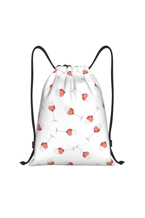 Drawstring Backpack - Red Wine Glass Print Splash Proof Small Drawstring Gym Bag for Women Men, Cinch Sports String Bag Backpack for Travel Swimming Beach