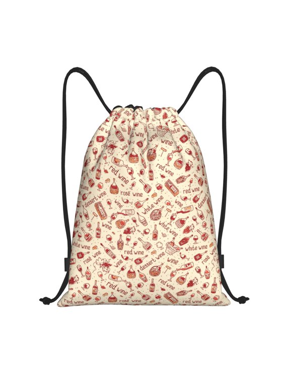 Drawstring Backpack - Red Wine Splash Proof Small Drawstring Gym Bag for Women Men, Cinch Sports String Bag Backpack for Travel Swimming Beach