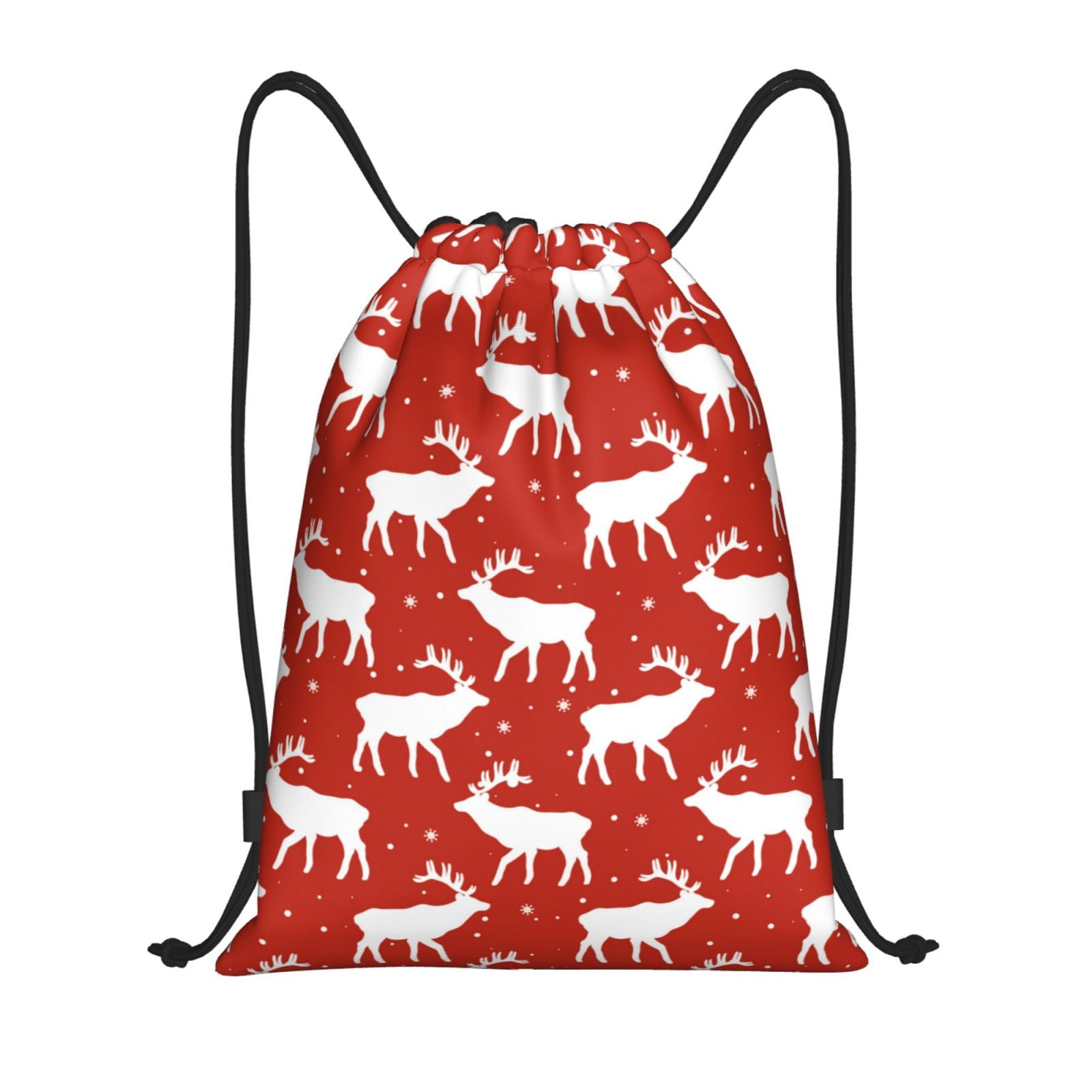 String Backpack Red Drawstring Backpack - Red white deers moose winter Splash Proof Small ...