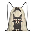 thumbnail image 1 of Drawstring Backpack - Retro Raccoon Graphic Print Splash Proof Small Drawstring Gym Bag for Women Men, Cinch Sports String Bag Backpack for Travel Swimming Beach, 1 of 8