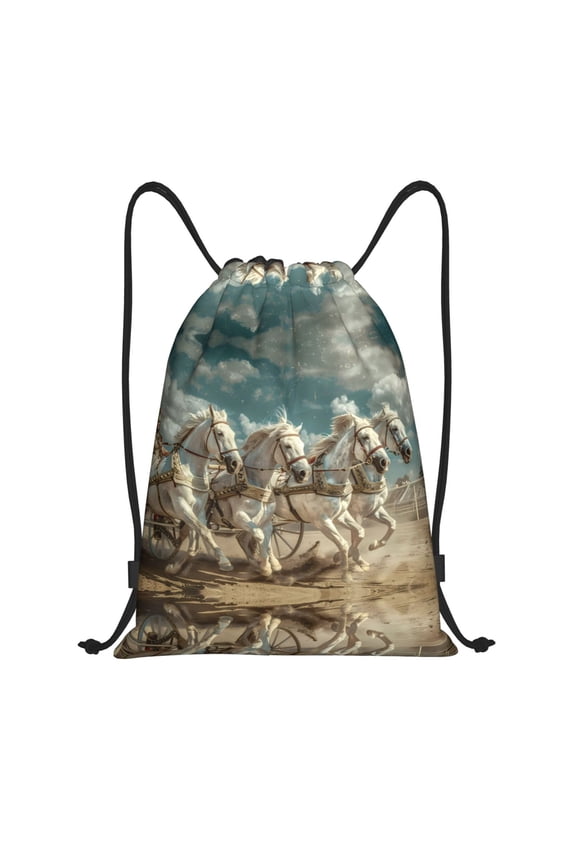 Drawstring Backpack - Roman Chariot Horse Race Splash Proof Small Drawstring Gym Bag for Women Men, Cinch Sports String Bag Backpack for Travel Swimming Beach