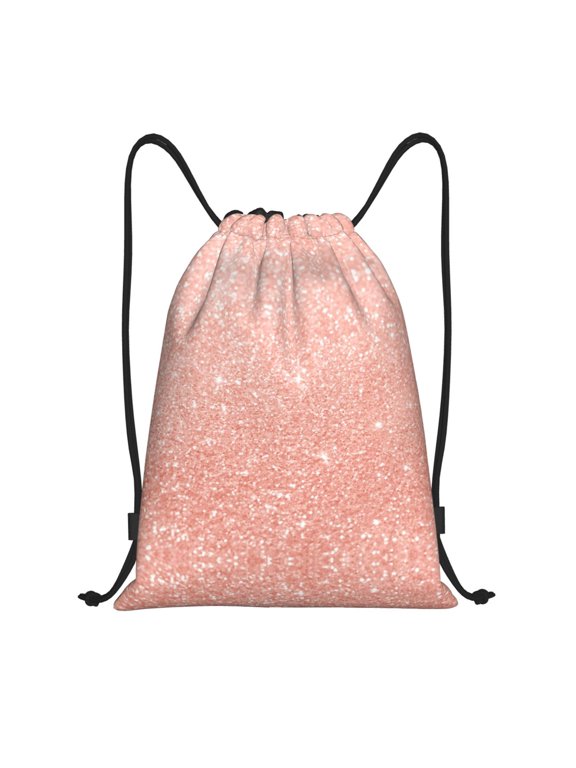 Drawstring Backpack - Rose Gold Glitter Splash Proof Small Drawstring Gym Bag for Women Men, Cinch Sports String Bag Backpack for Travel Swimming Beach