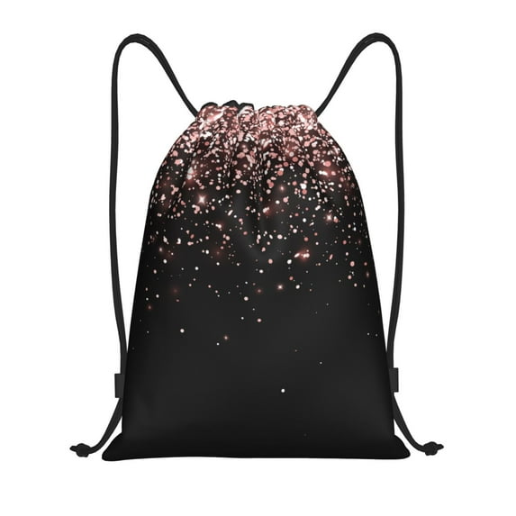 Drawstring Backpack - Rose Gold Glitter1 Splash Proof Small Drawstring Gym Bag for Women Men, Cinch Sports String Bag Backpack for Travel Swimming Beach
