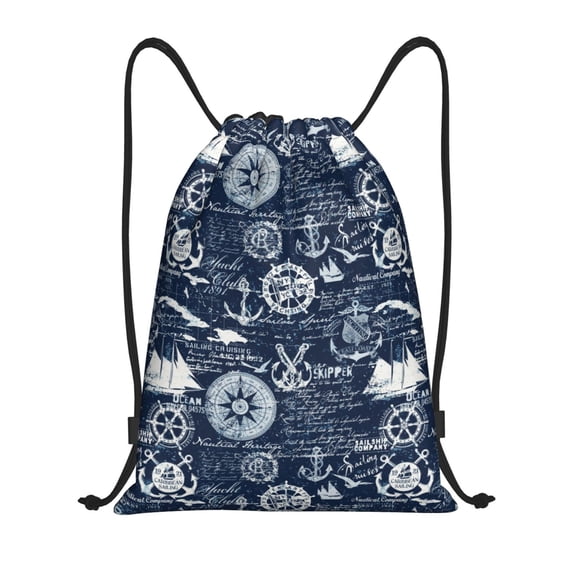 Drawstring Backpack - Sailing Cruises Nautical Splash Proof Small Drawstring Gym Bag for Women Men, Cinch Sports String Bag Backpack for Travel Swimming Beach