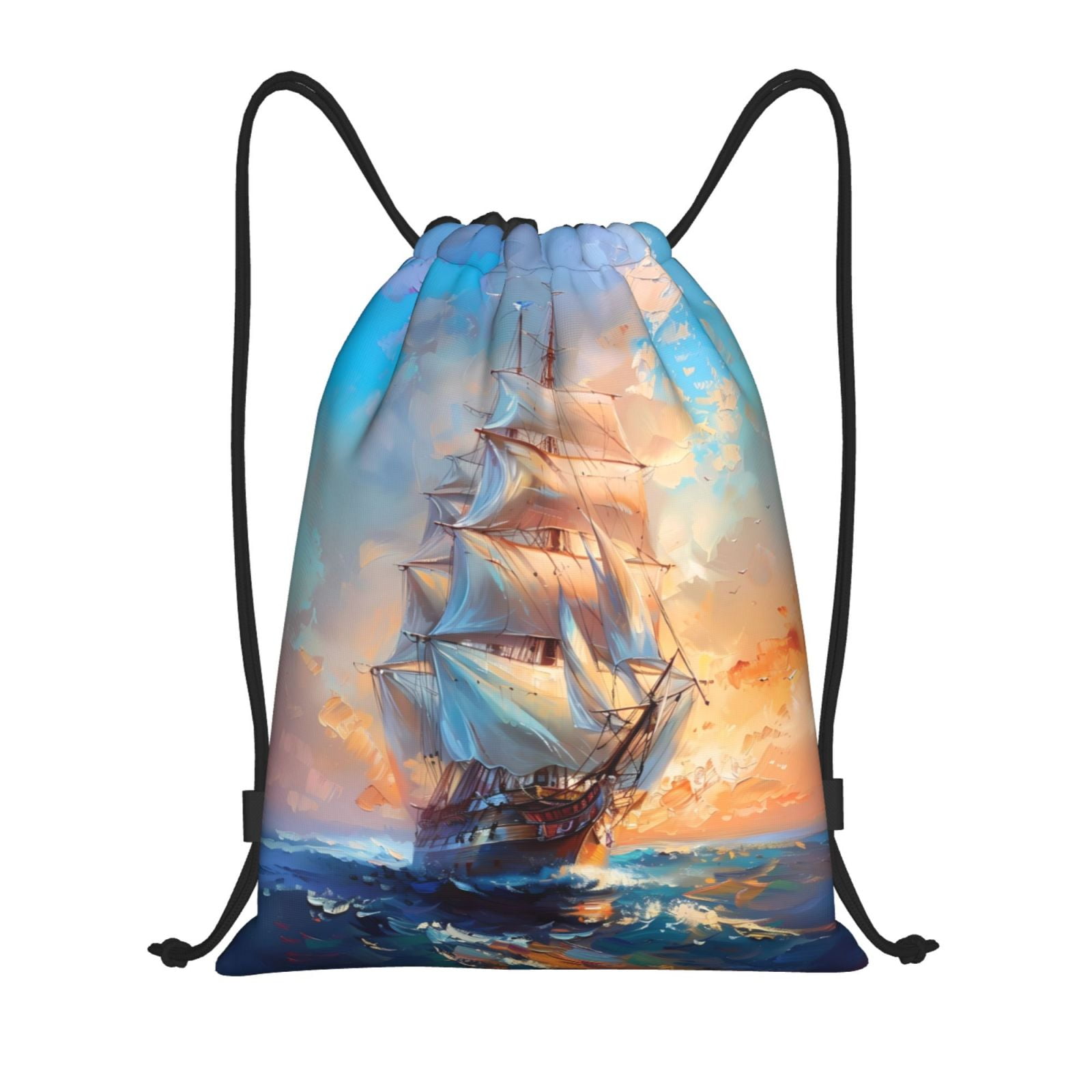 Drawstring Backpack - Sailing Ship Ocean Sunset Cheer Gym Bag for Women ...