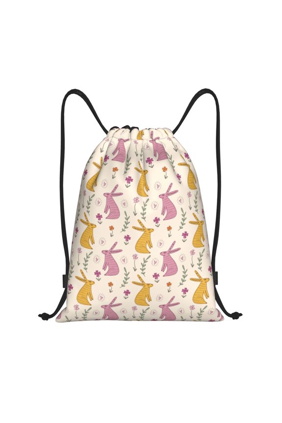 Drawstring Backpack - Sassy Funny Rabbit Flower Splash Proof Small Drawstring Gym Bag for Women Men, Cinch Sports String Bag Backpack for Travel Swimming Beach