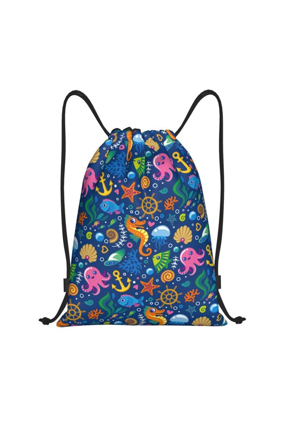 Drawstring Backpack - Sea Fish Splash Proof Small Drawstring Gym Bag for Women Men, Cinch Sports String Bag Backpack for Travel Swimming Beach