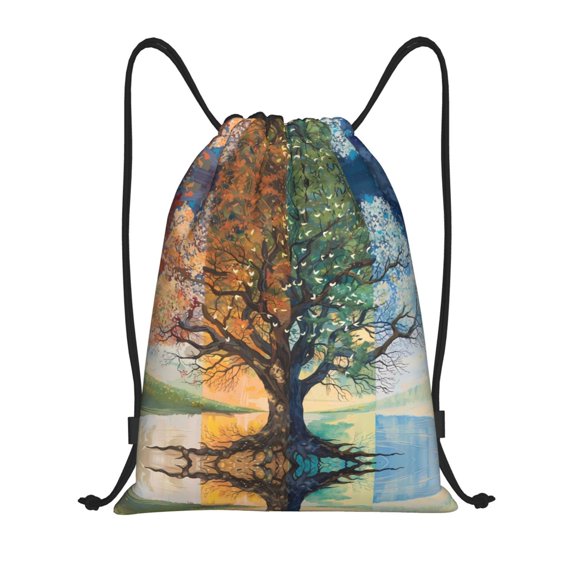 Drawstring Backpack - Seasonal Tree Reflection Splash Proof Small Drawstring Gym Bag for Women Men, Cinch Sports String Bag Backpack for Travel Swimming Beach