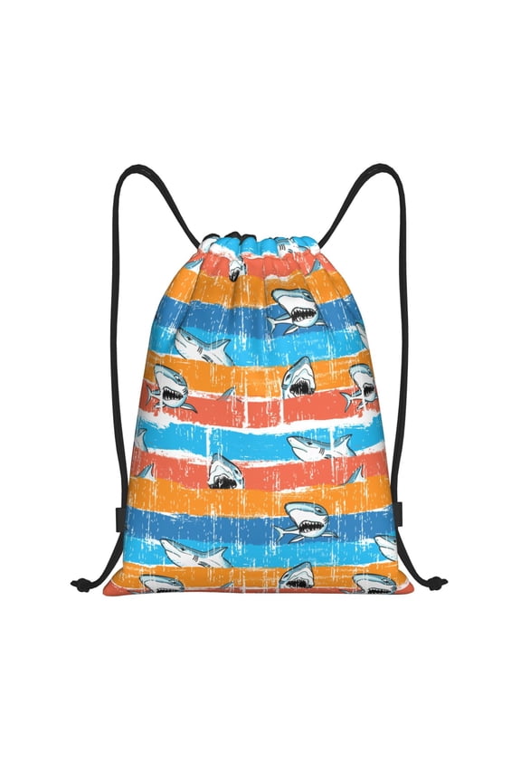 Drawstring Backpack - Shark On Line Splash Proof Small Drawstring Gym Bag for Women Men, Cinch Sports String Bag Backpack for Travel Swimming Beach