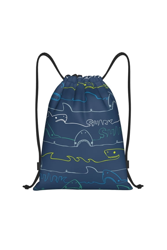Drawstring Backpack - Shark k cartoon Splash Proof Small Drawstring Gym Bag for Women Men, Cinch Sports String Bag Backpack for Travel Swimming Beach
