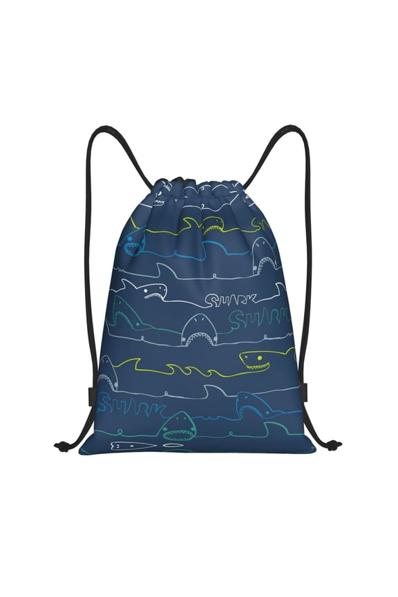 Drawstring Backpack - Shark k cartoon Splash Proof Small Drawstring Gym Bag for Women Men, Cinch Sports String Bag Backpack for Travel Swimming Beach