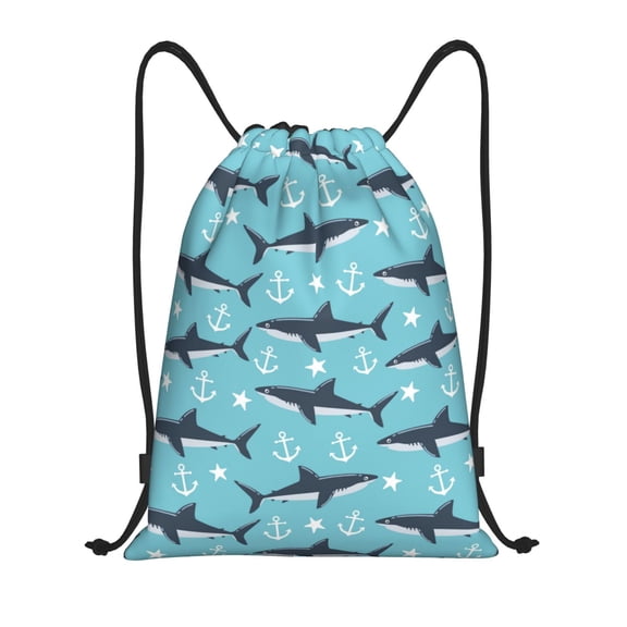 Drawstring Backpack - Shark star anchor blue cute Splash Proof Small Drawstring Gym Bag for Women Men, Cinch Sports String Bag Backpack for Travel Swimming Beach