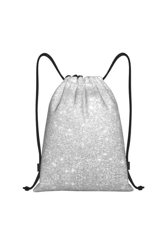 Drawstring Backpack - Silver Glitter Splash Proof Small Drawstring Gym Bag for Women Men, Cinch Sports String Bag Backpack for Travel Swimming Beach