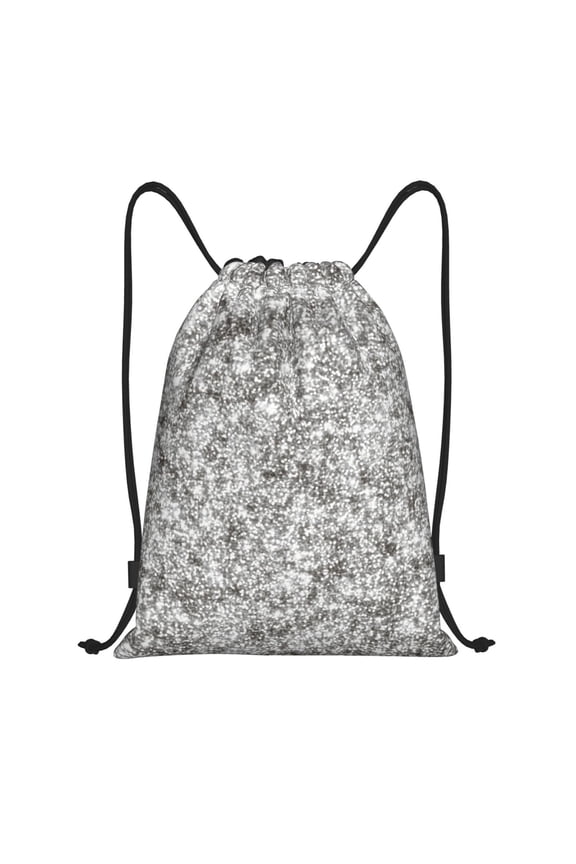 Drawstring Backpack - Silver Glitter Splash Proof Small Drawstring Gym Bag for Women Men, Cinch Sports String Bag Backpack for Travel Swimming Beach