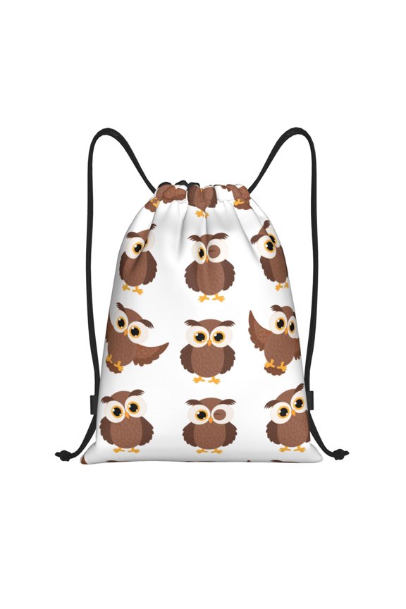 Drawstring Backpack - Simple Owl Print Splash Proof Small Drawstring Gym Bag for Women Men, Cinch Sports String Bag Backpack for Travel Swimming Beach