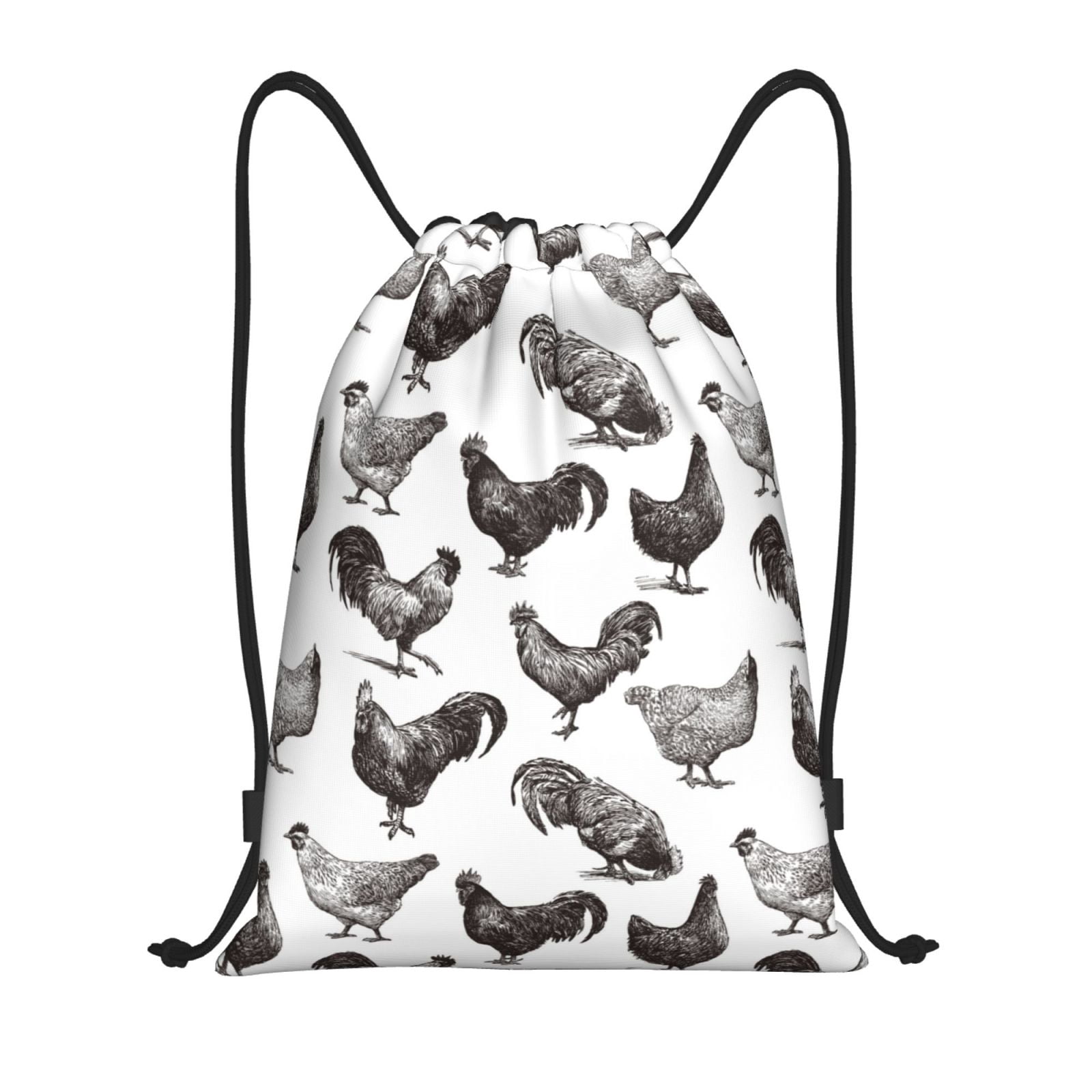 Drawstring Backpack, Sketch Chicken Black White Light Waterproof Sports ...