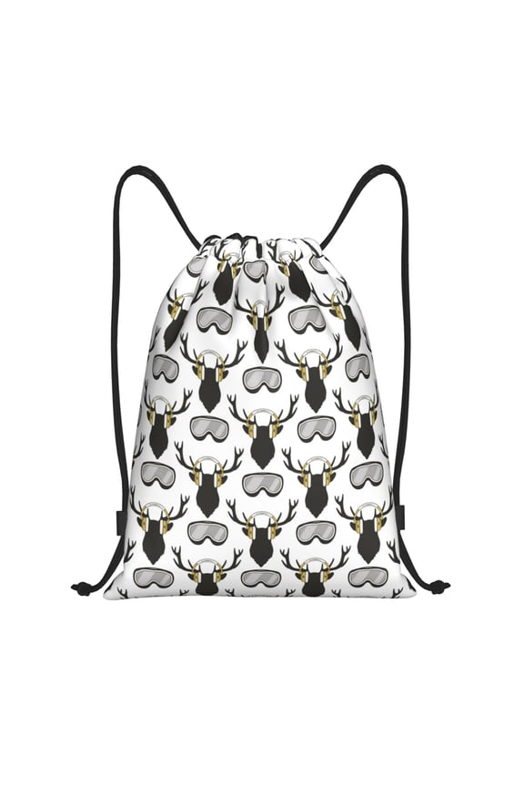 Drawstring Backpack - Ski Goggles Moose Music Picture Splash Proof Small Drawstring Gym Bag for Women Men, Cinch Sports String Bag Backpack for Travel Swimming Beach