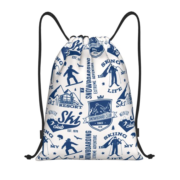 Drawstring Backpack - Skiing Enthusiast Splash Proof Small Drawstring Gym Bag for Women Men, Cinch Sports String Bag Backpack for Travel Swimming Beach