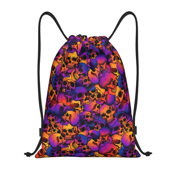 Drawstring Backpack - Skull Print P Splash Proof Small Drawstring Gym Bag for Women Men, Cinch Sports String Bag Backpack for Travel Swimming Beach